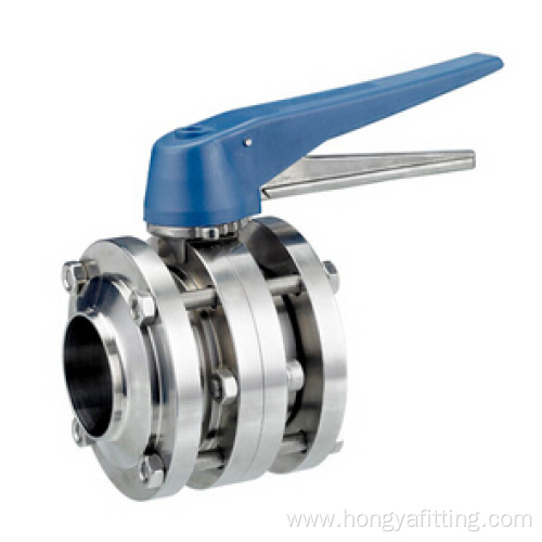 SS304 Sanitary Mult-position 3 pieces Welded Butterfly Valve